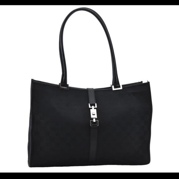 Gucci Handbags - 00210169. Authentic GUCCI Jackie Shoulder Tote Bag GG Canvas Leather Black